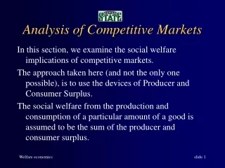 Analysis of Competitive Markets