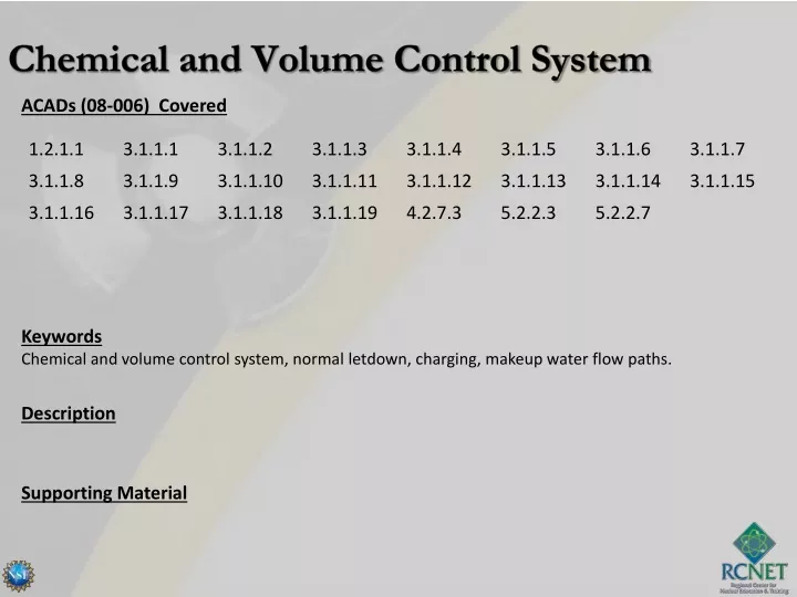 chemical and volume control system