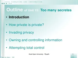Outline  of Unit 15: Too many secretes