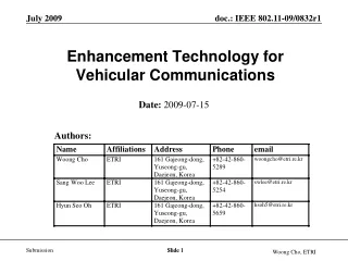 Enhancement Technology for  Vehicular Communications