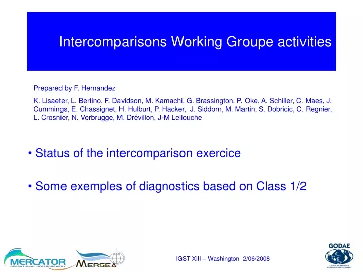 intercomparisons working groupe activities