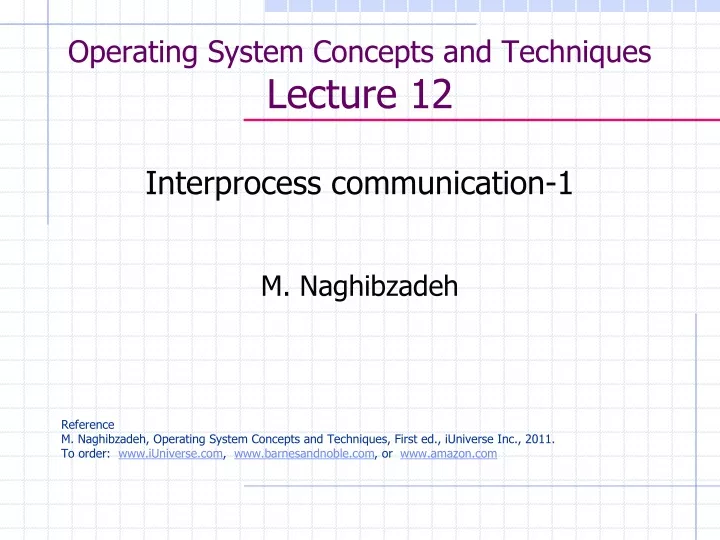 operating system concepts and techniques lecture 12