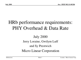 HRb performance requirements: PHY Overhead &amp; Data Rate