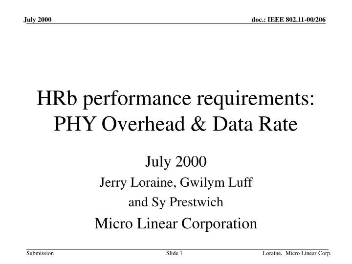 hrb performance requirements phy overhead data rate