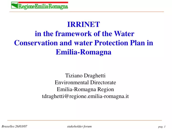 irrinet in the framework of the water conservation and water protection plan in emilia romagna