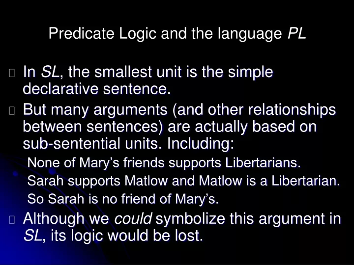 predicate logic and the language pl