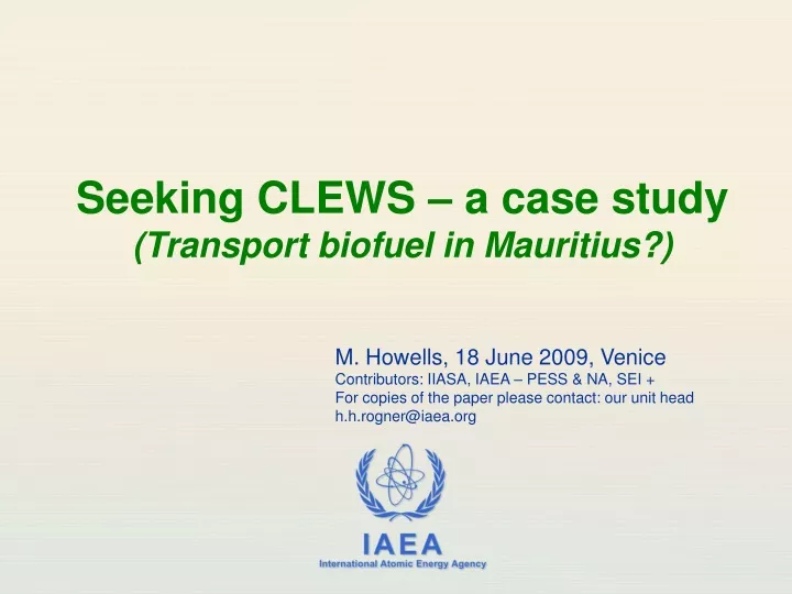 seeking clews a case study transport biofuel