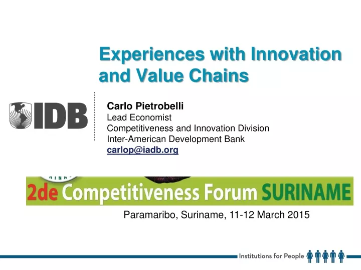 experiences with innovation and value chains