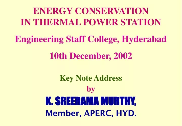 energy conservation in thermal power station