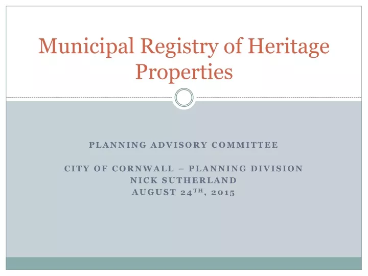 municipal registry of heritage properties