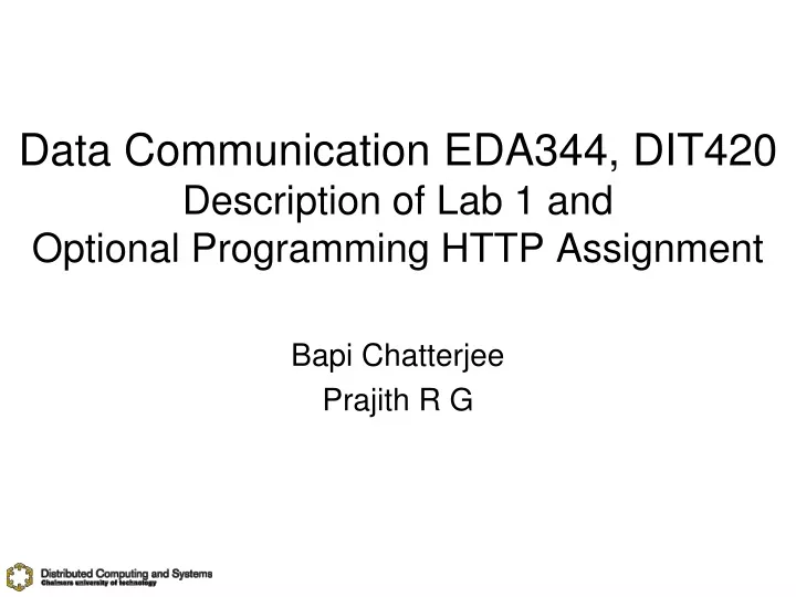 data communication eda344 dit420 description of lab 1 and optional programming http assignment
