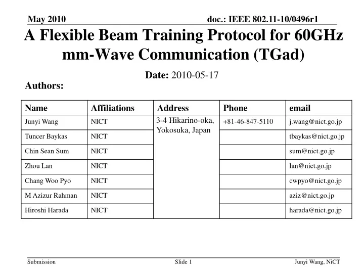 a flexible beam training protocol for 60ghz mm wave communication tgad