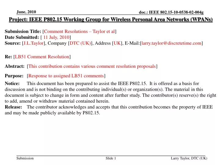 project ieee p802 15 working group for wireless