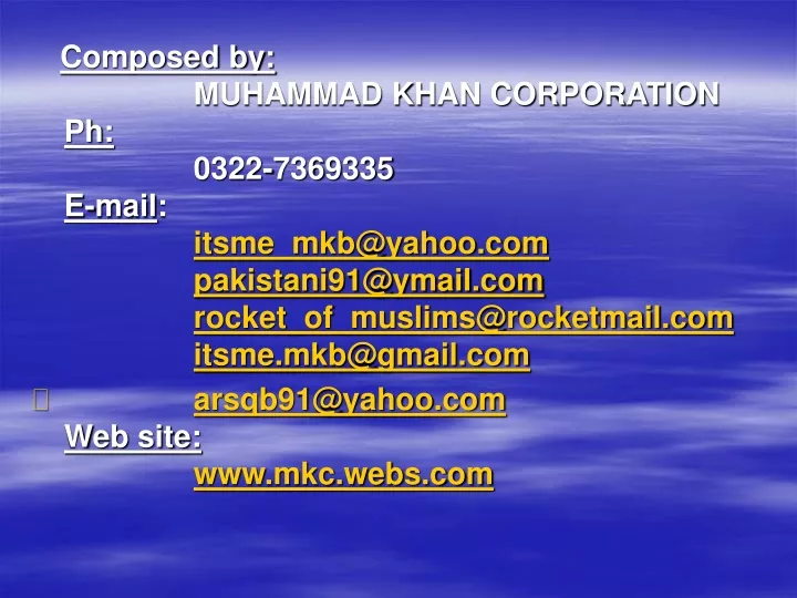 composed by muhammad khan corporation ph 0322