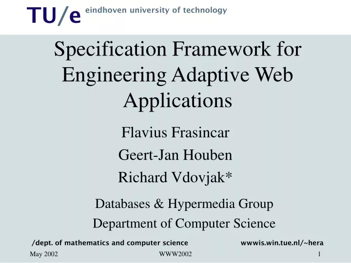 specification framework for engineering adaptive web applications