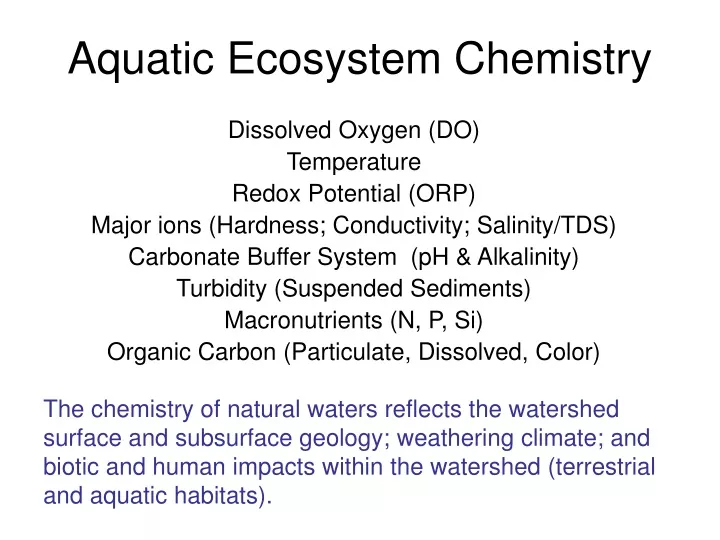 aquatic ecosystem chemistry