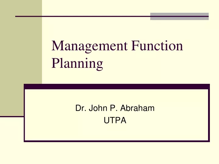 management function planning