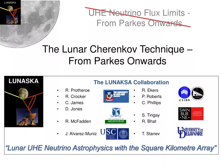 the lunar cherenkov technique from parkes onwards