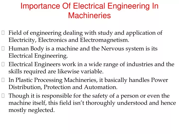 importance of electrical engineering in machineries