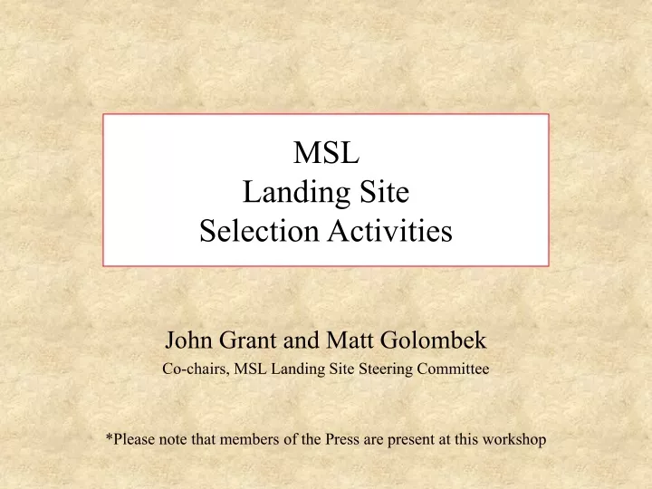msl landing site selection activities