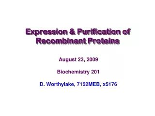 August 23, 2009 Biochemistry 201 D. Worthylake, 7152MEB, x5176