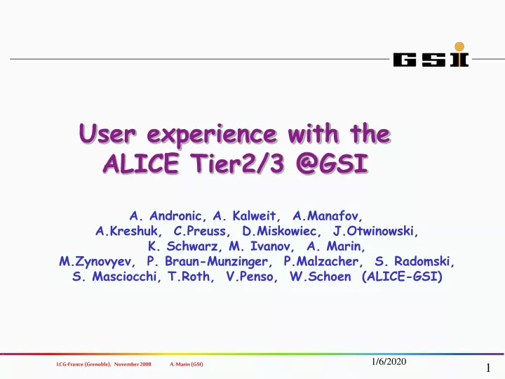 user experience with the alice tier2 3 @gsi
