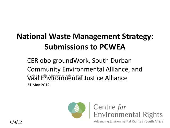 national waste management strategy submissions to pcwea
