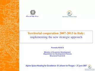 Territorial cooperation 2007-2013 in Italy: implementing the new strategic approach