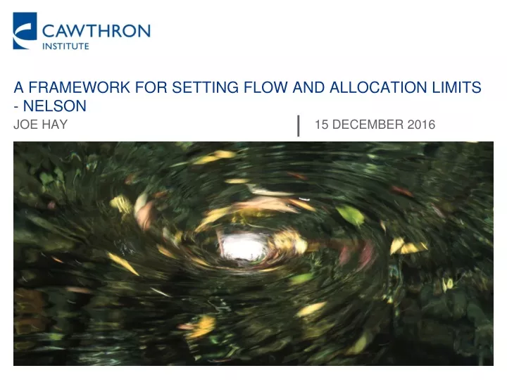 a framework for setting flow and allocation limits nelson