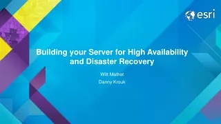 Building your Server for High Availability and Disaster Recovery