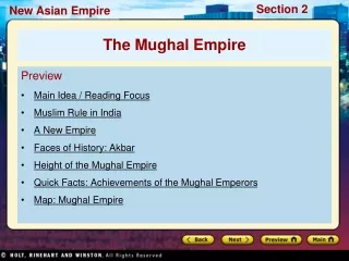 Preview Main Idea / Reading Focus  Muslim Rule in India A New Empire Faces of History: Akbar