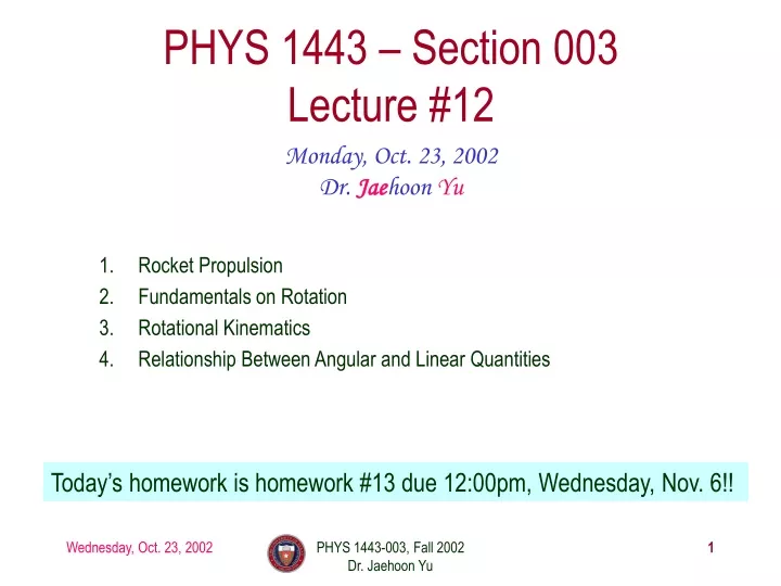 phys 1443 section 003 lecture 12