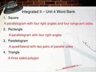 Integrated II – Unit 4 Word Bank Square
