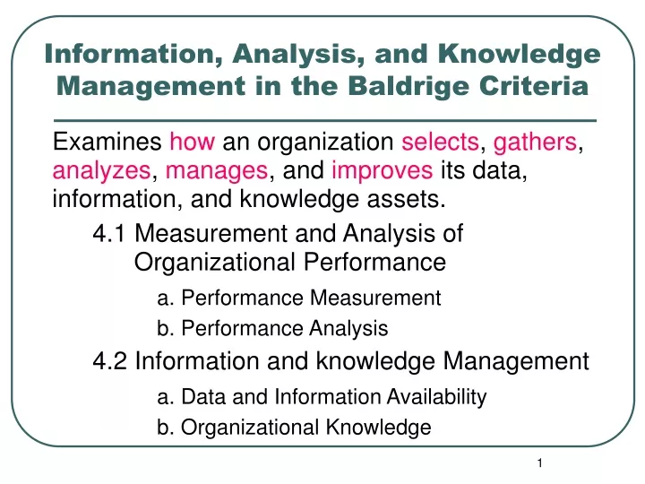 information analysis and knowledge management in the baldrige criteria