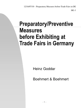 Preparatory/Preventive Measures before Exhibiting at Trade Fairs in Germany