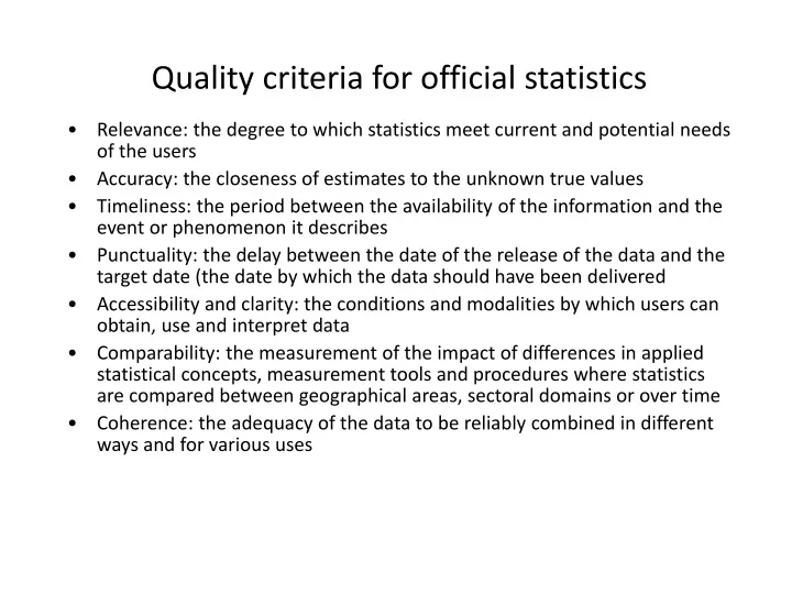 quality criteria for official statistics