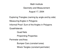 Math Institute Geometry and Measurement August 17, 2004