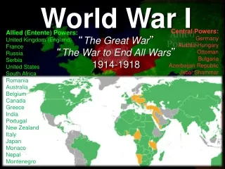 World War I “ The Great War ” “ The War to End All Wars ” 1914-1918