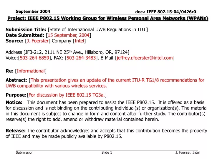 project ieee p802 15 working group for wireless