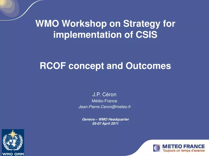 wmo workshop on strategy for implementation of csis