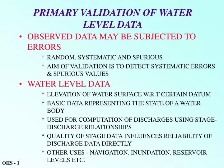 primary validation of water level data