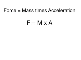 Force = Mass times Acceleration F = M x A