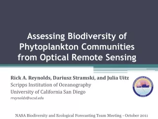 Assessing Biodiversity of Phytoplankton Communities from Optical Remote Sensing