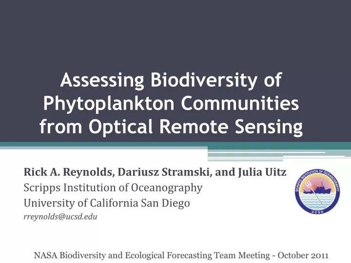 assessing biodiversity of phytoplankton communities from optical remote sensing