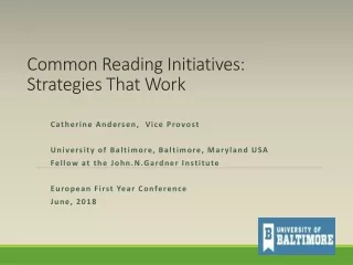 Common Reading Initiatives:  Strategies That Work