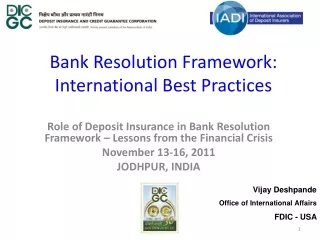 Bank Resolution Framework: International Best Practices