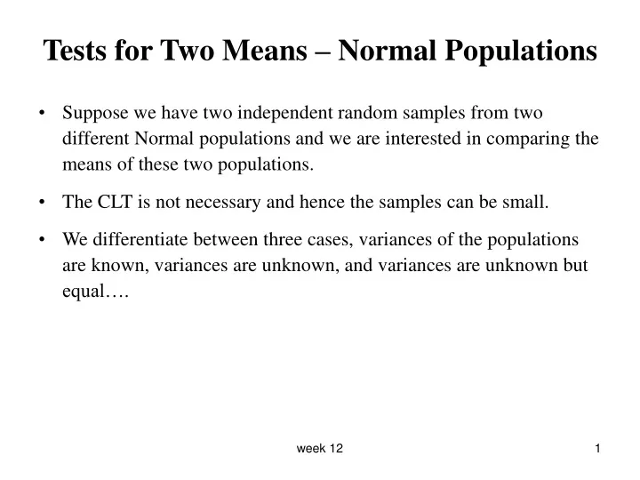 tests for two means normal populations