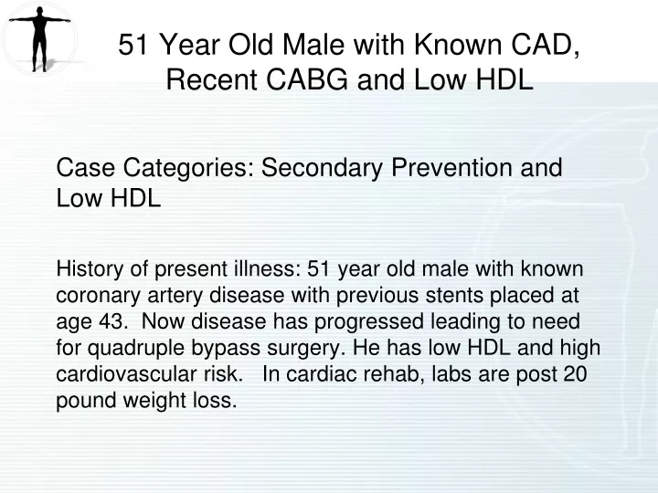 51 year old male with known cad recent cabg and low hdl