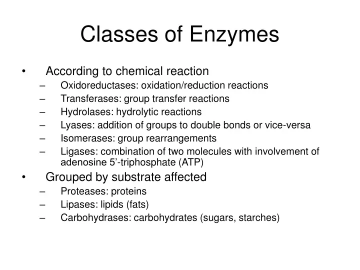 classes of enzymes