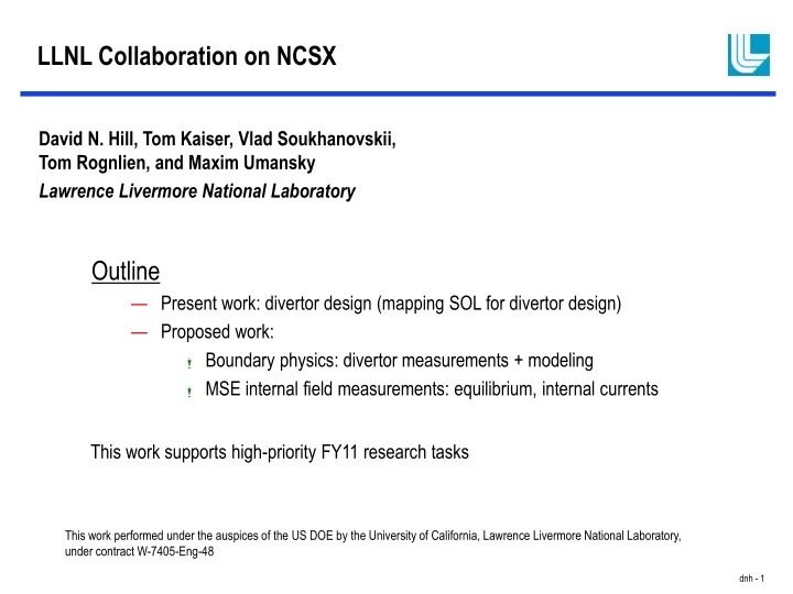 llnl collaboration on ncsx